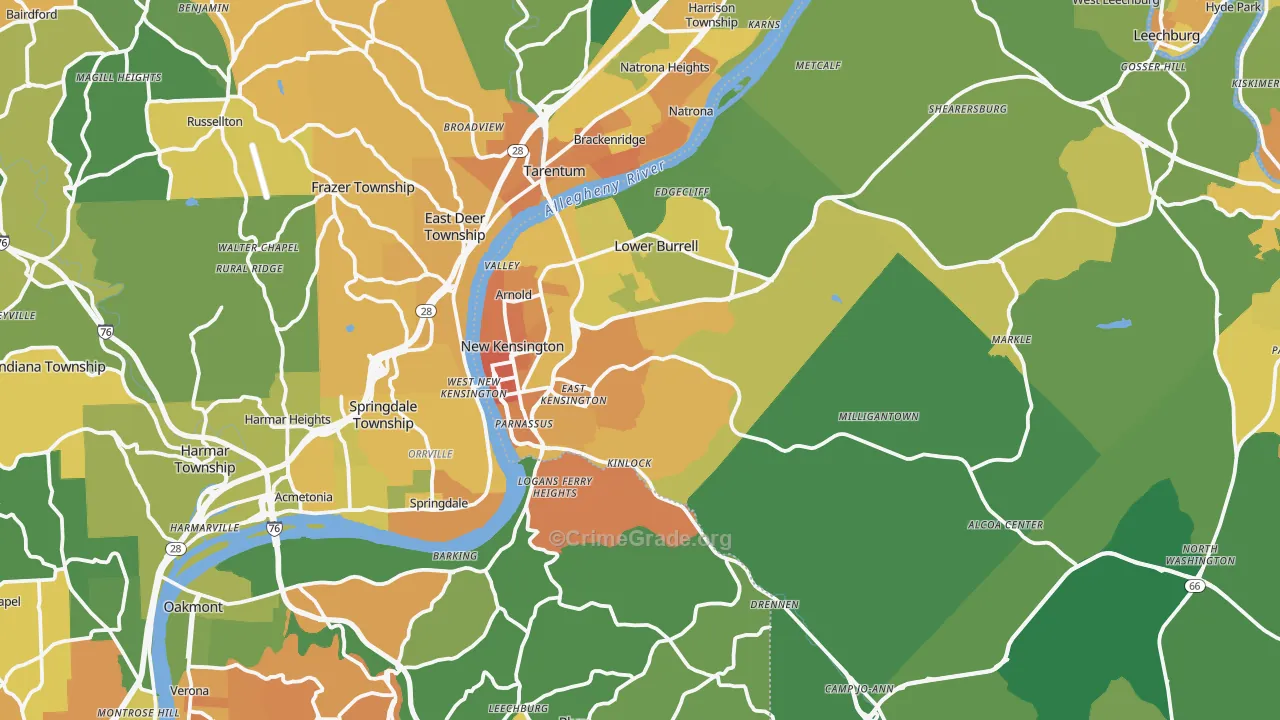 New Kensington, PA Map of Murder Rates
