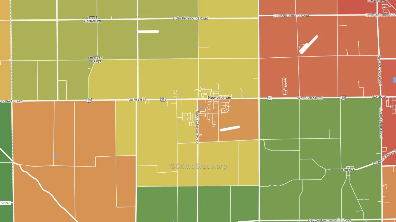 New Lebanon, OH Map of Murder Rates