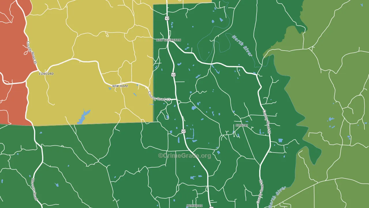 New Lexington, AL Map of Murder Rates