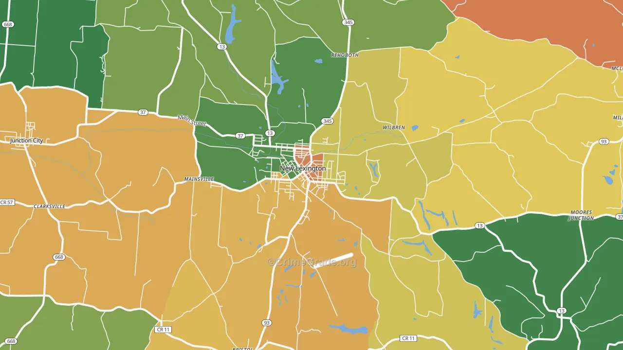 New Lexington, OH Map of Murder Rates