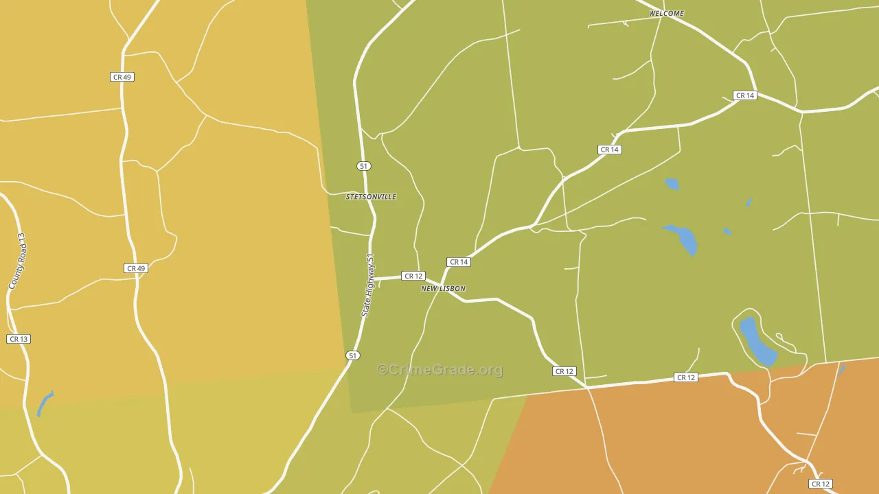 New Lisbon, NY Map of Murder Rates