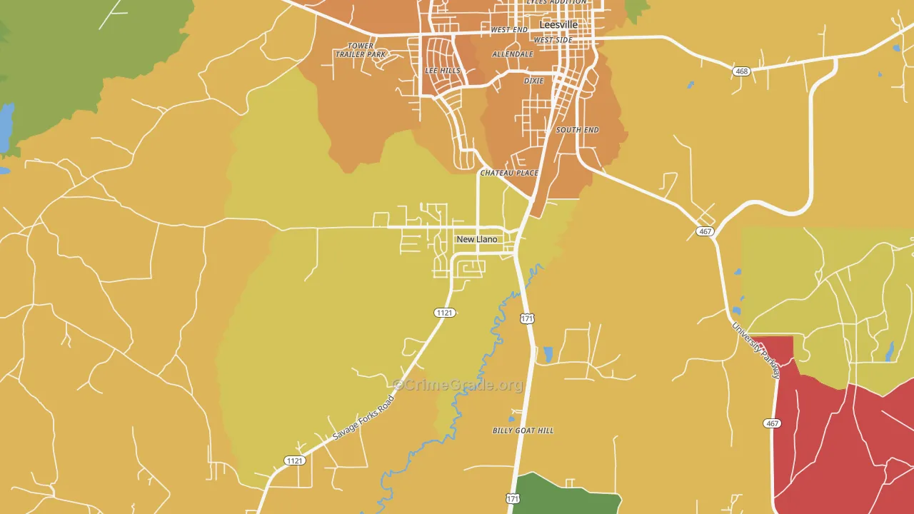 New Llano, LA Map of Murder Rates