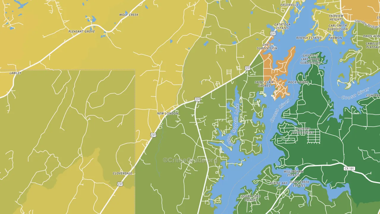 New London, AL Map of Murder Rates