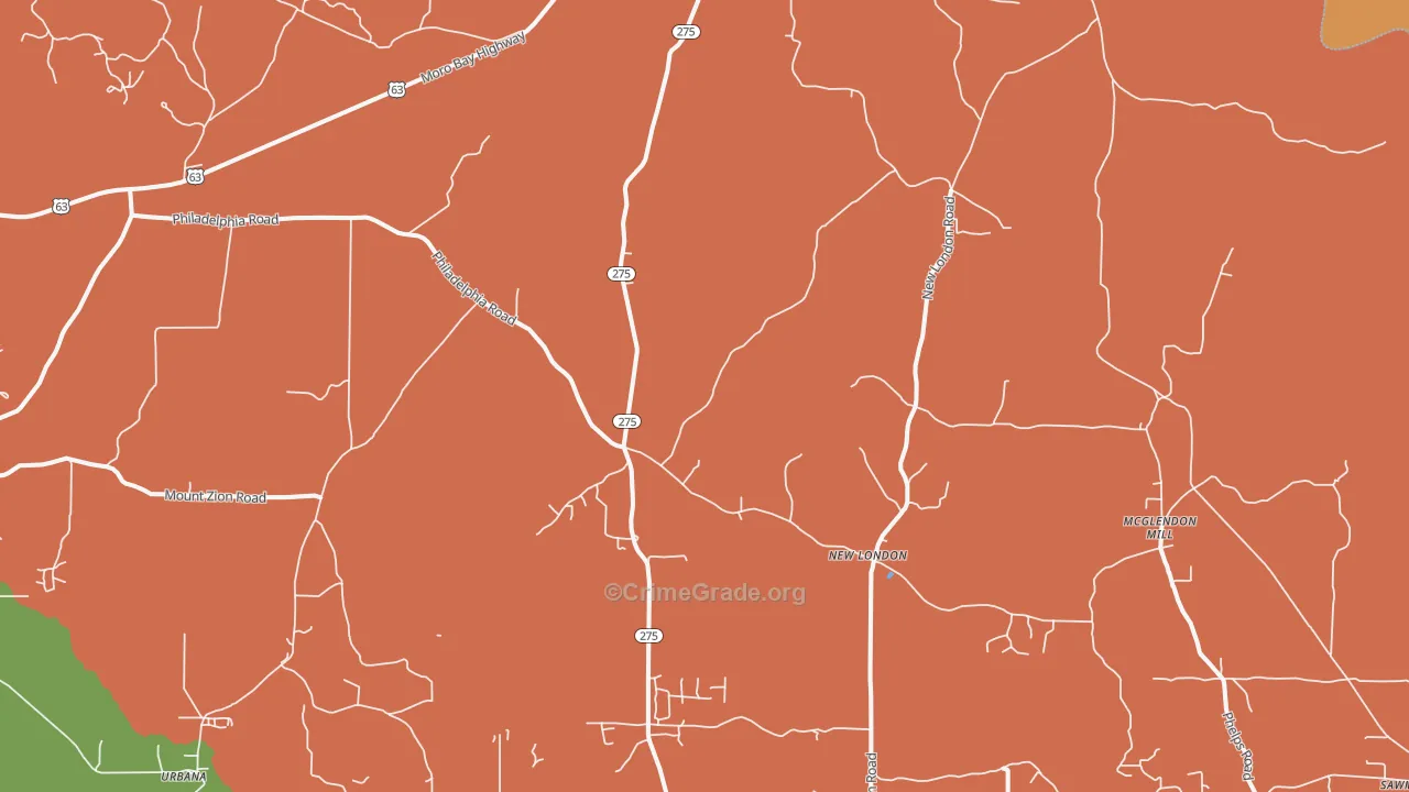 New London, AR Map of Murder Rates
