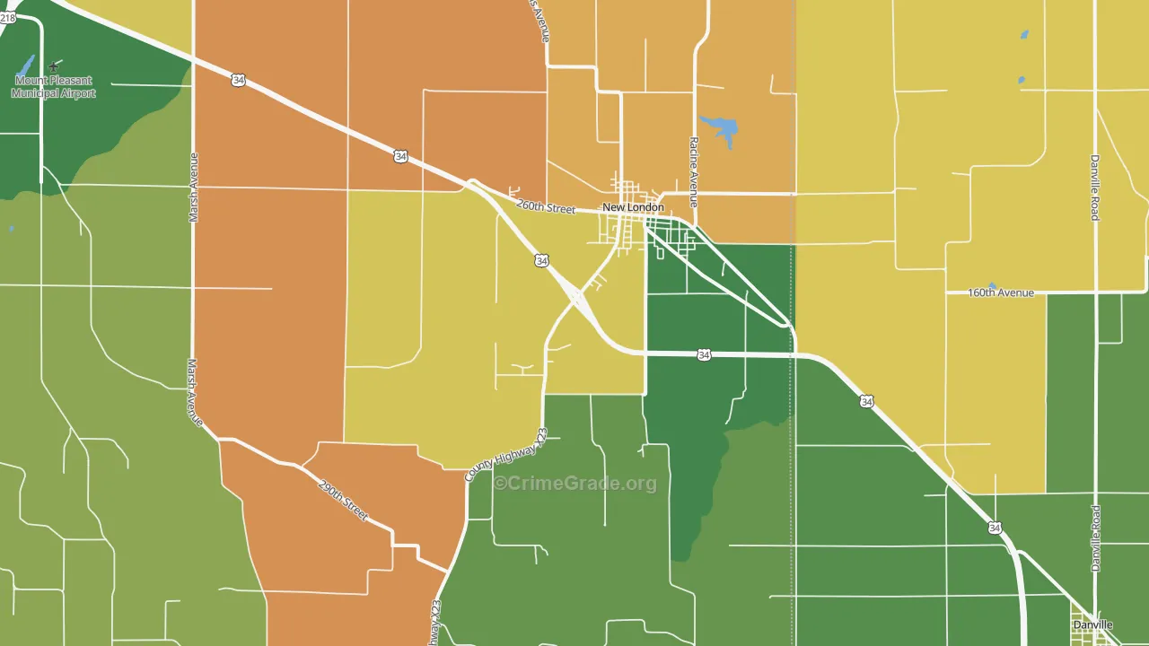 New London, IA Map of Murder Rates