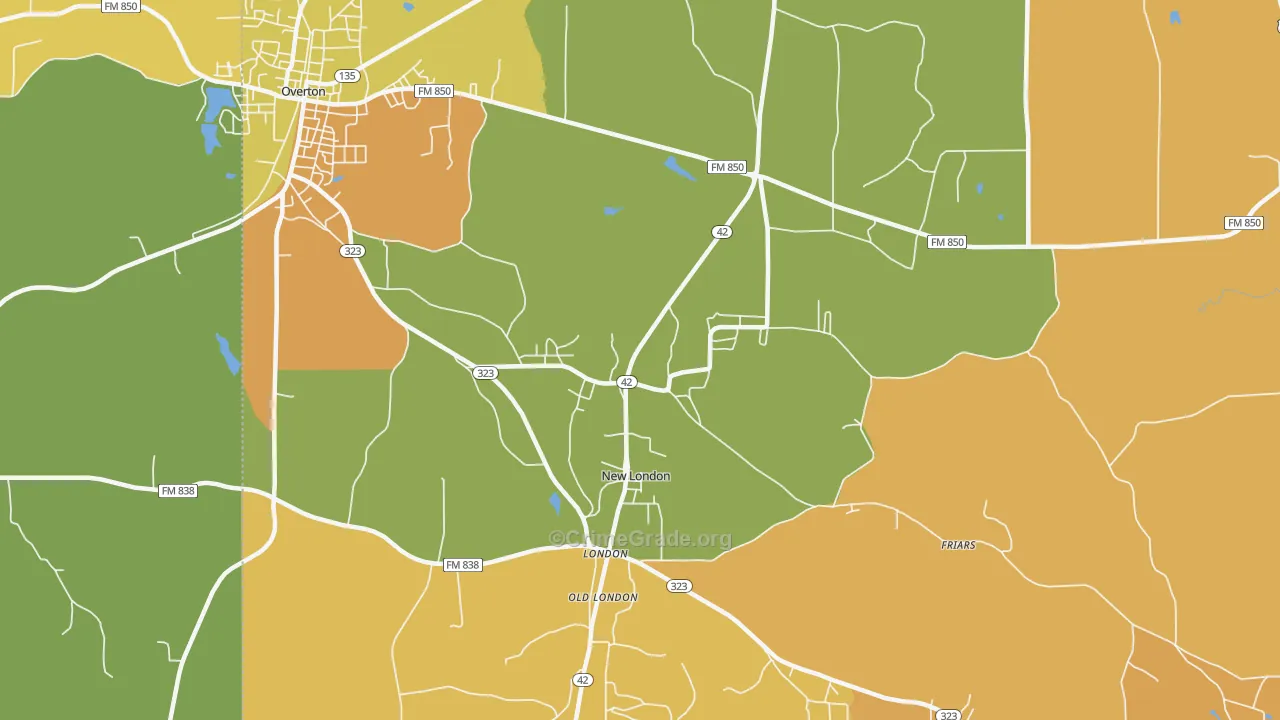 New London, TX Map of Murder Rates