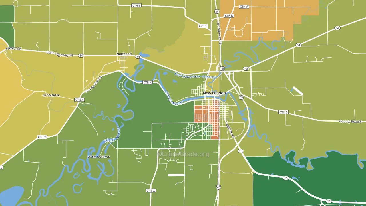 New London, WI Map of Murder Rates