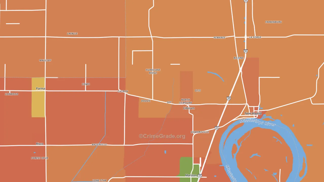 New Madrid County, MO Map of Murder Rates