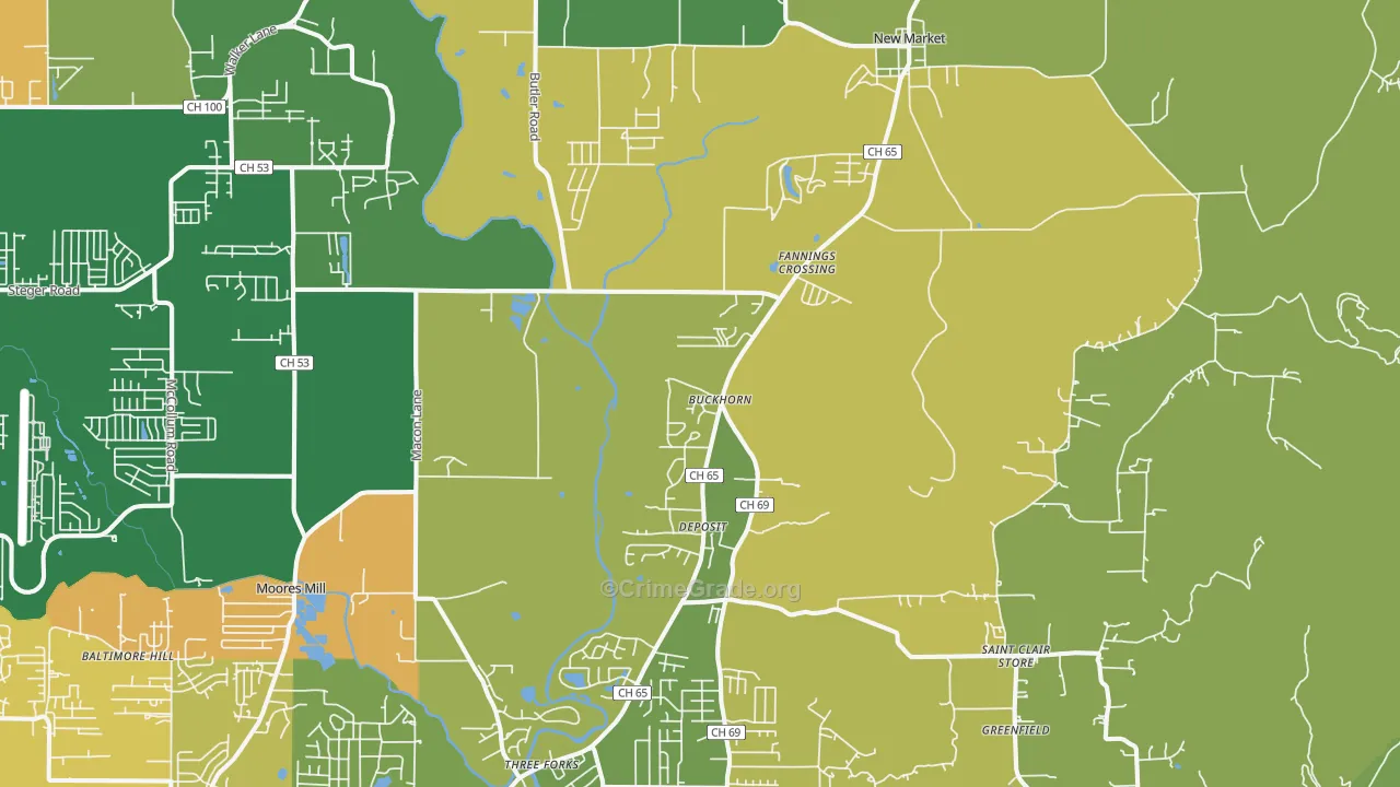 New Market, AL Map of Murder Rates