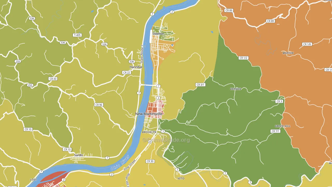 New Martinsville, WV Map of Murder Rates
