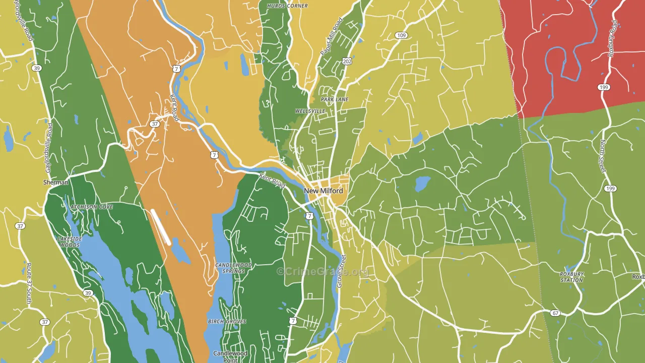 New Milford, CT Map of Murder Rates