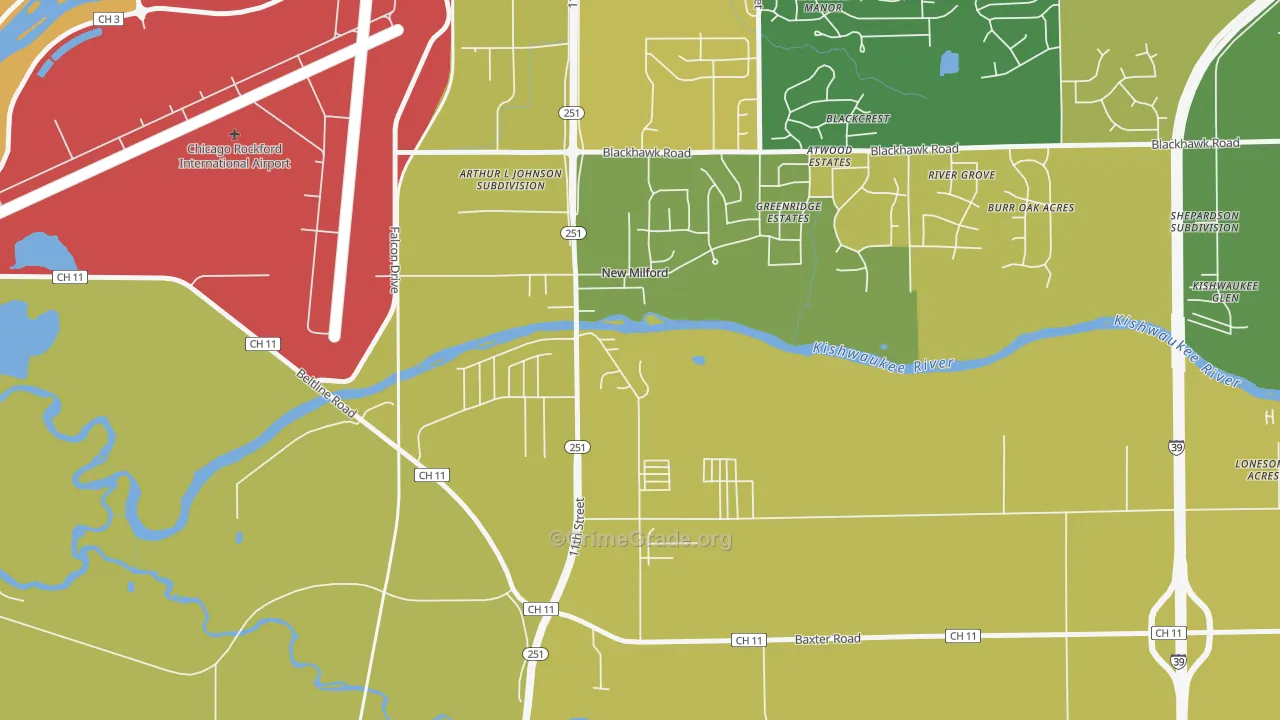 New Milford, IL Map of Murder Rates