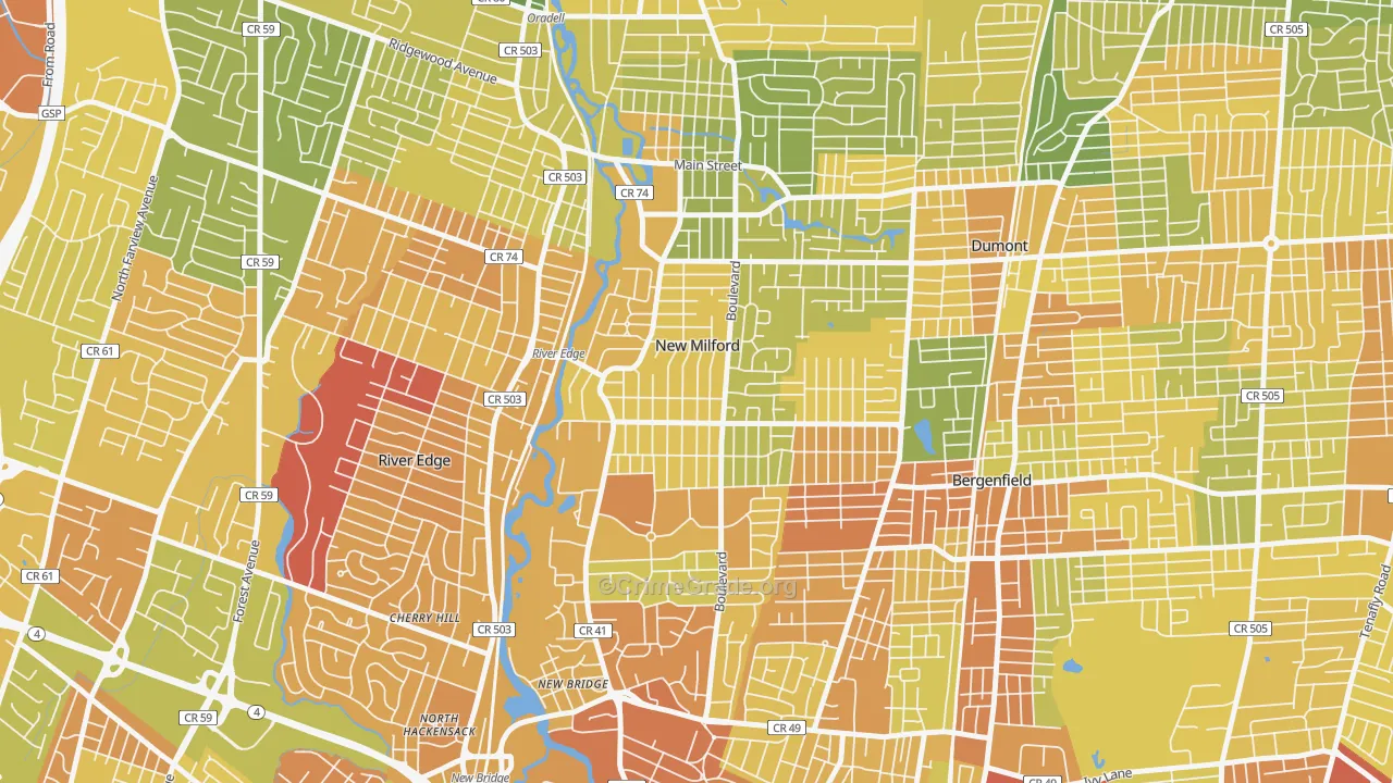 New Milford, NJ Map of Murder Rates