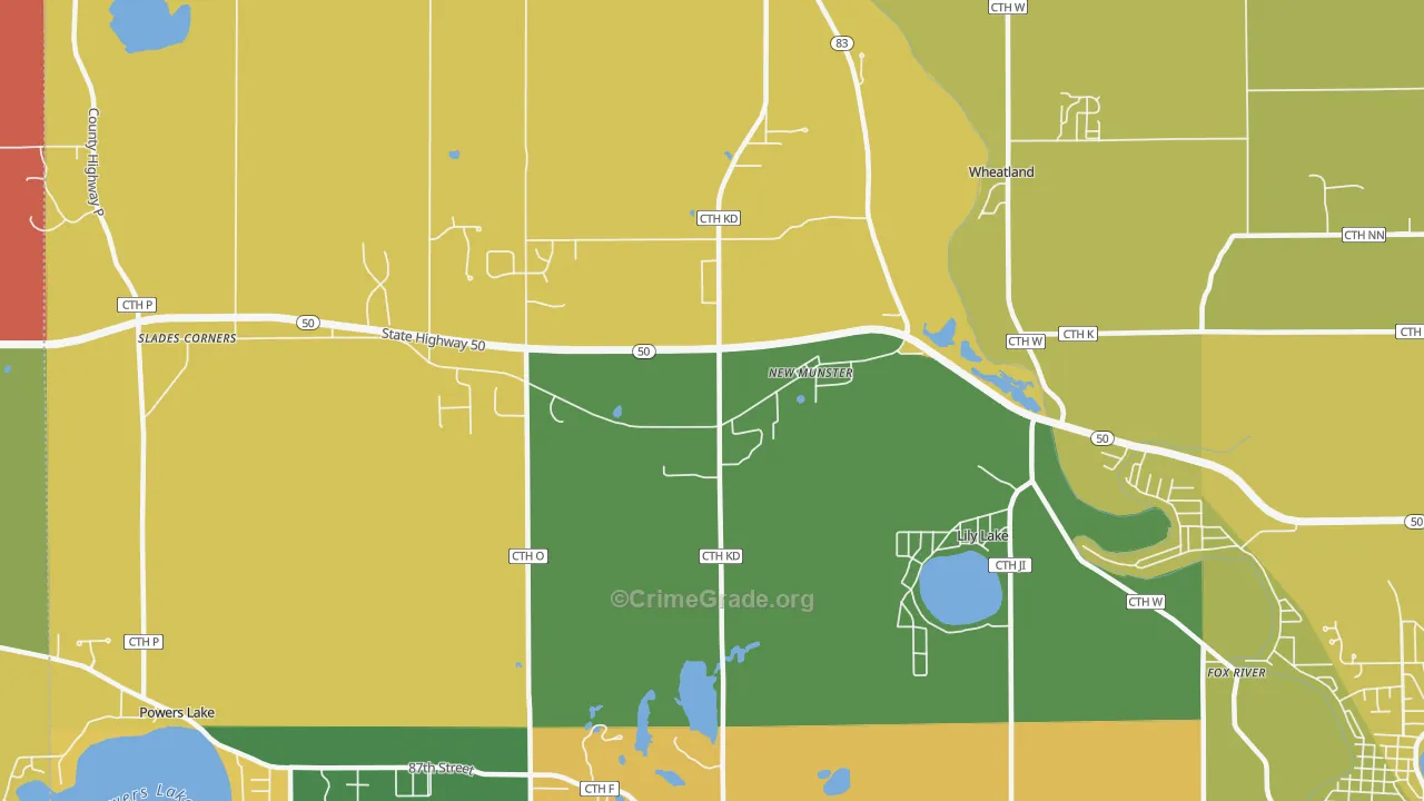 New Munster, WI Map of Murder Rates