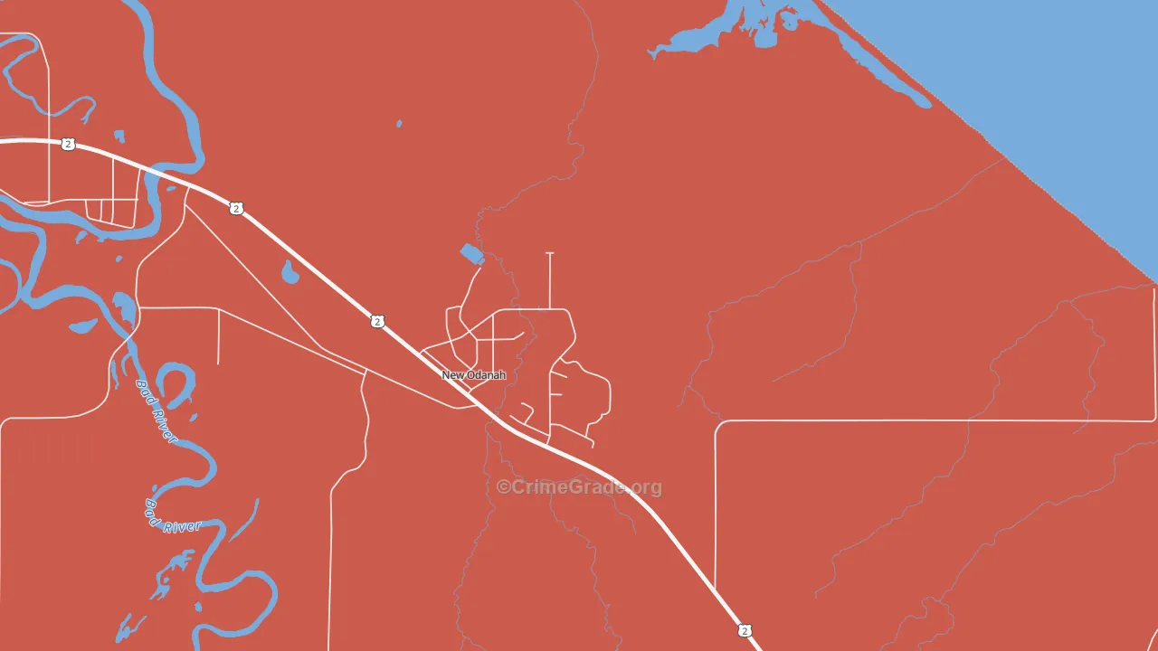 New Odanah, WI Map of Murder Rates