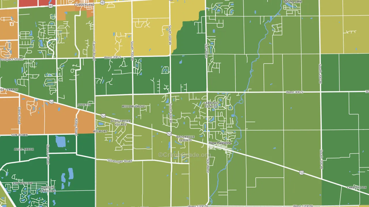 New Palestine, IN Map of Murder Rates
