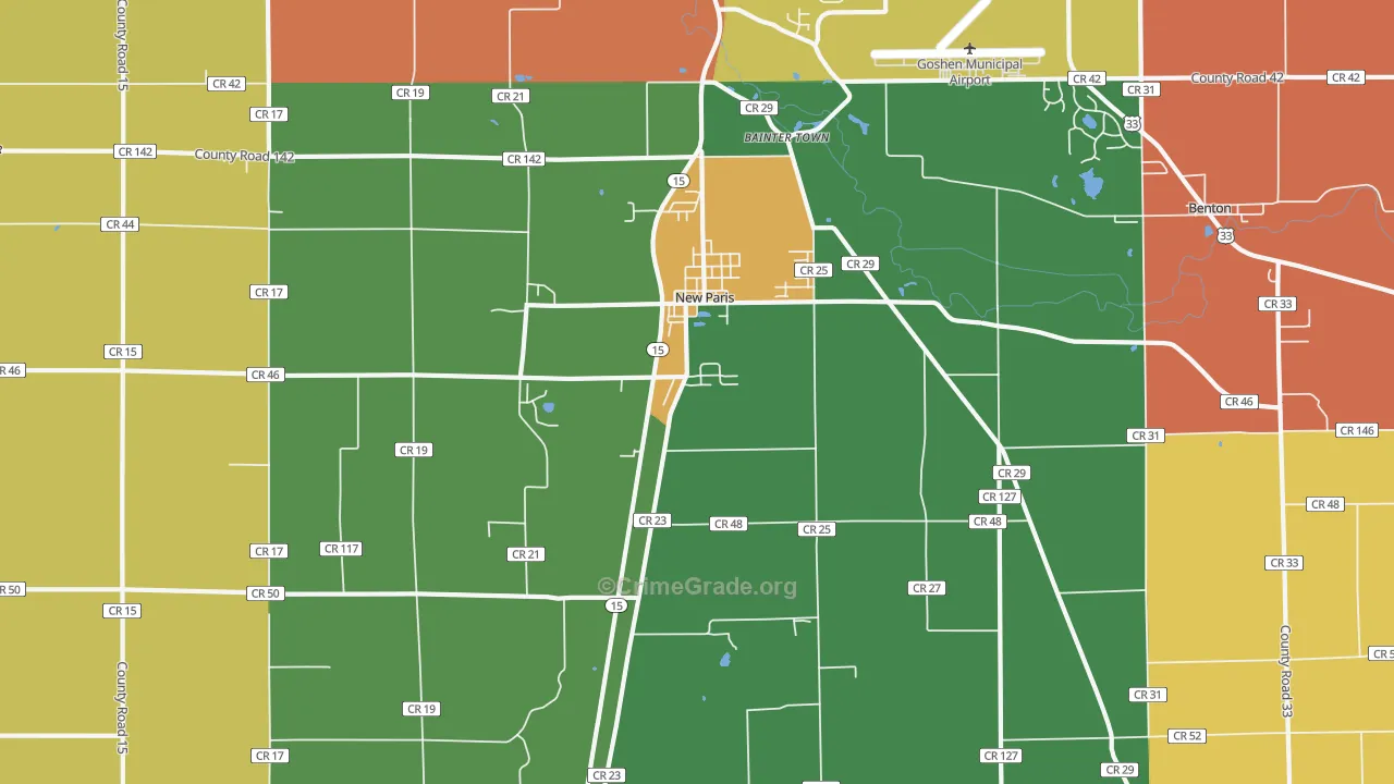 New Paris, IN Map of Murder Rates