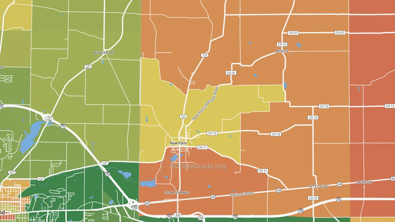 New Paris, OH Map of Murder Rates