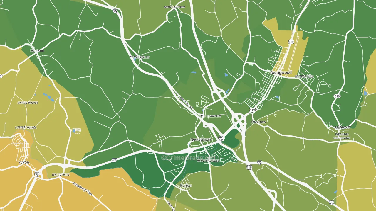 New Stanton, PA Map of Murder Rates