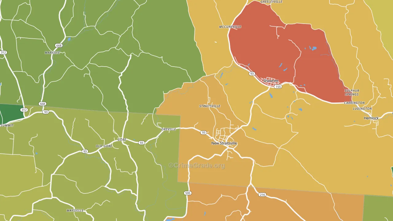New Straitsville, OH Map of Murder Rates