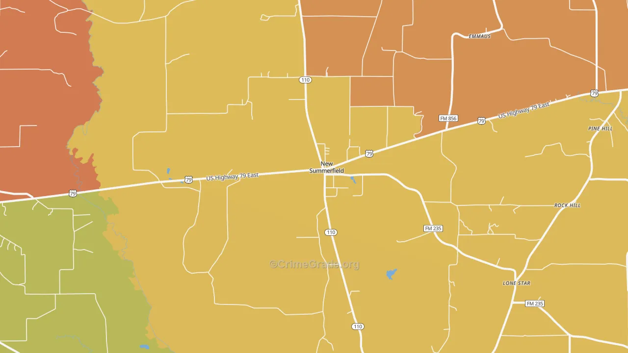 New Summerfield, TX Map of Murder Rates