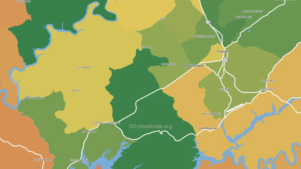 New Tazewell, TN Map of Murder Rates