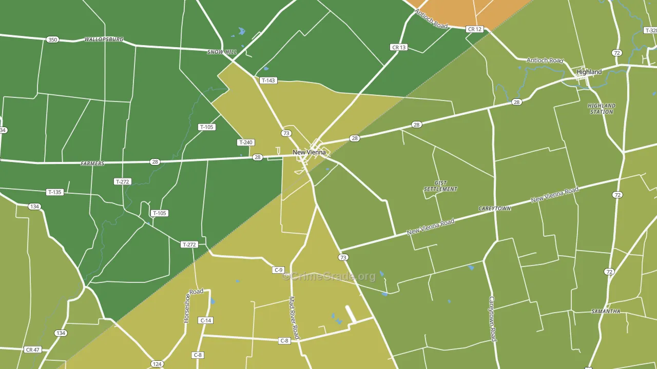 New Vienna, OH Map of Murder Rates