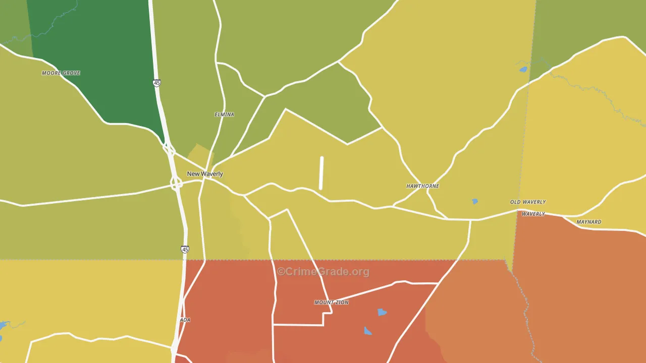 New Waverly, TX Map of Murder Rates