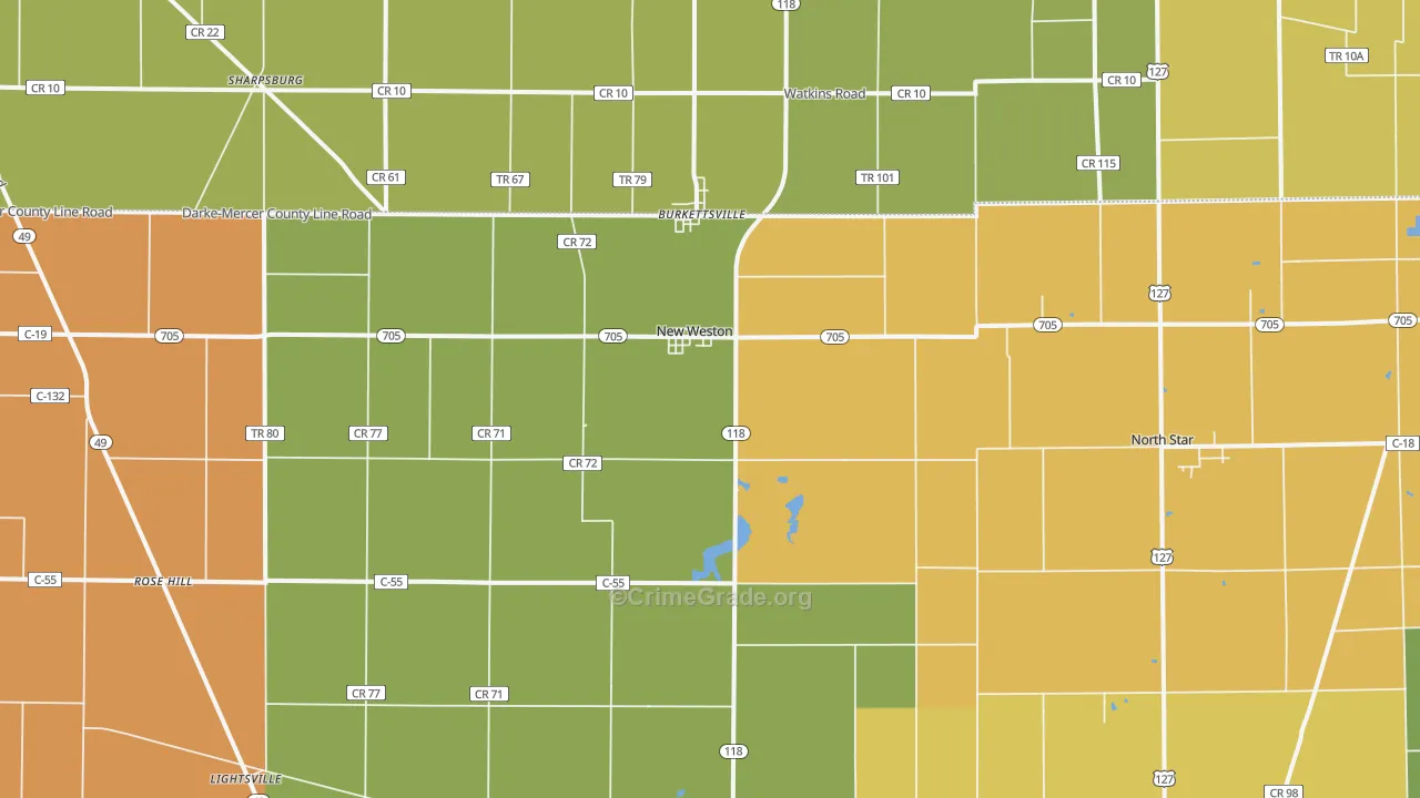 New Weston, OH Map of Murder Rates