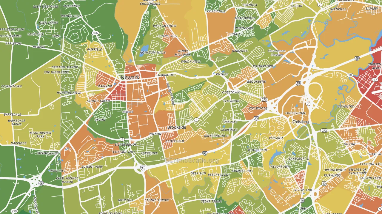Newark, DE Map of Murder Rates