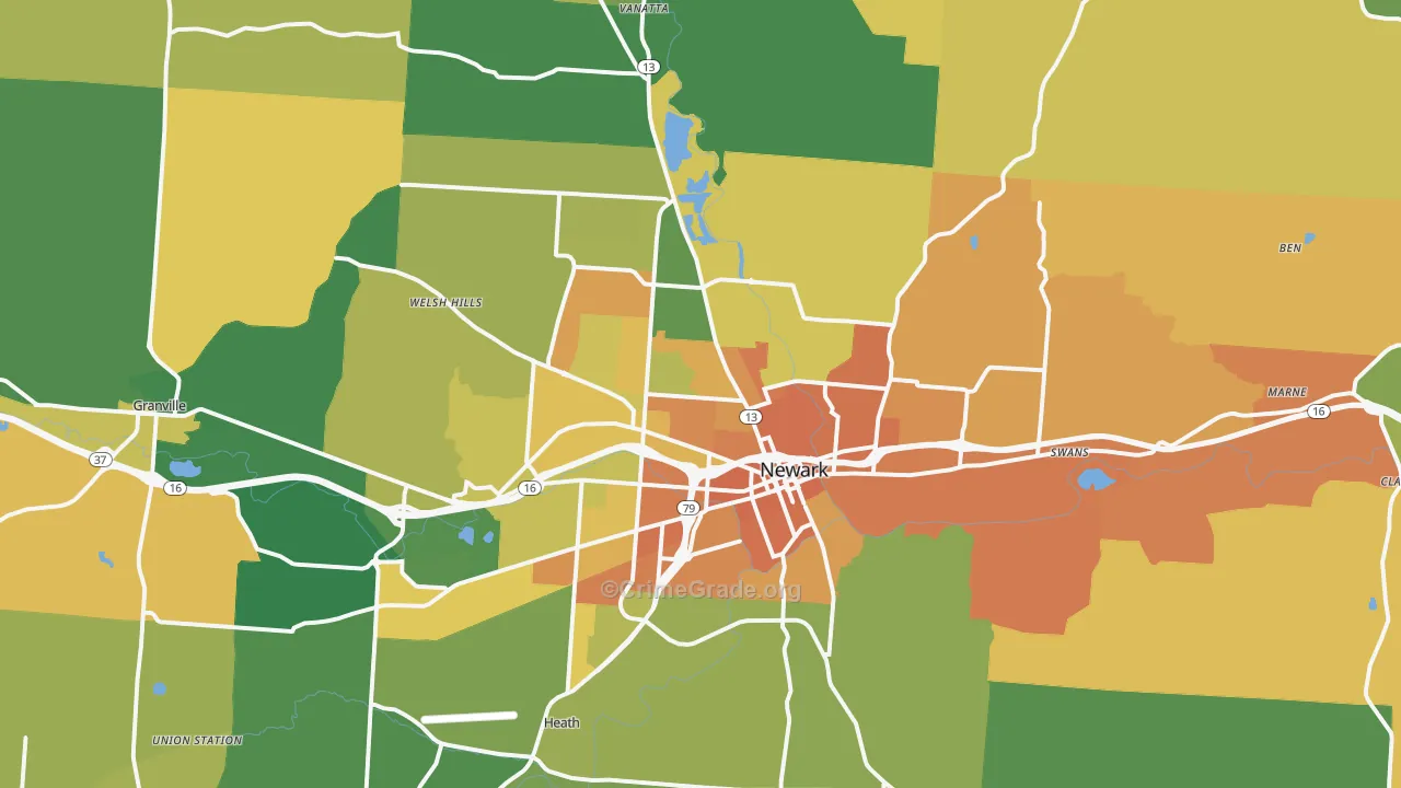 Newark, OH Map of Murder Rates