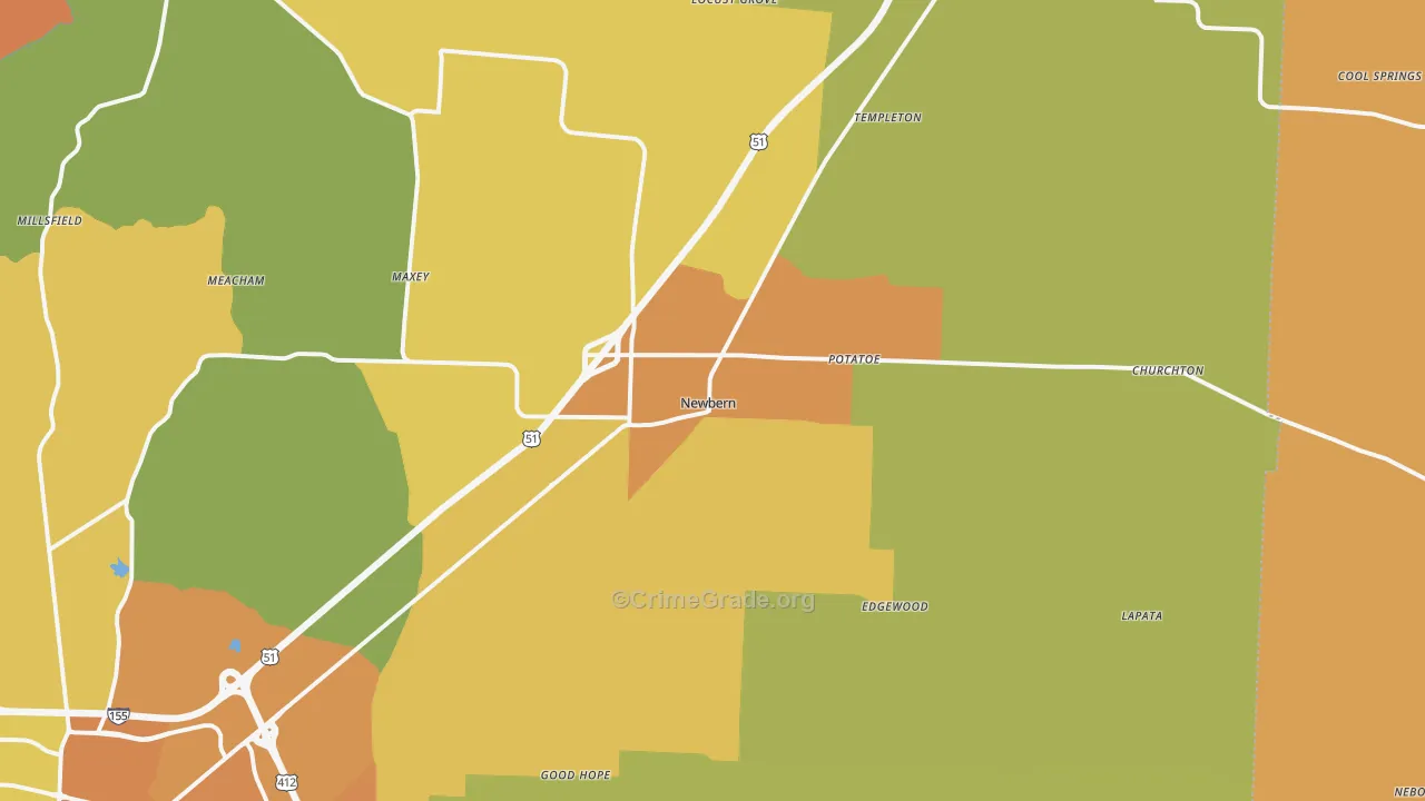 Newbern, TN Map of Murder Rates