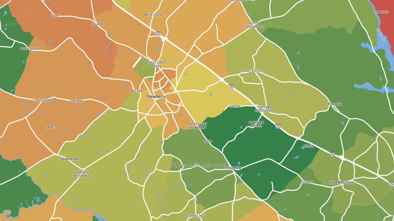 Newberry County, SC Map of Murder Rates