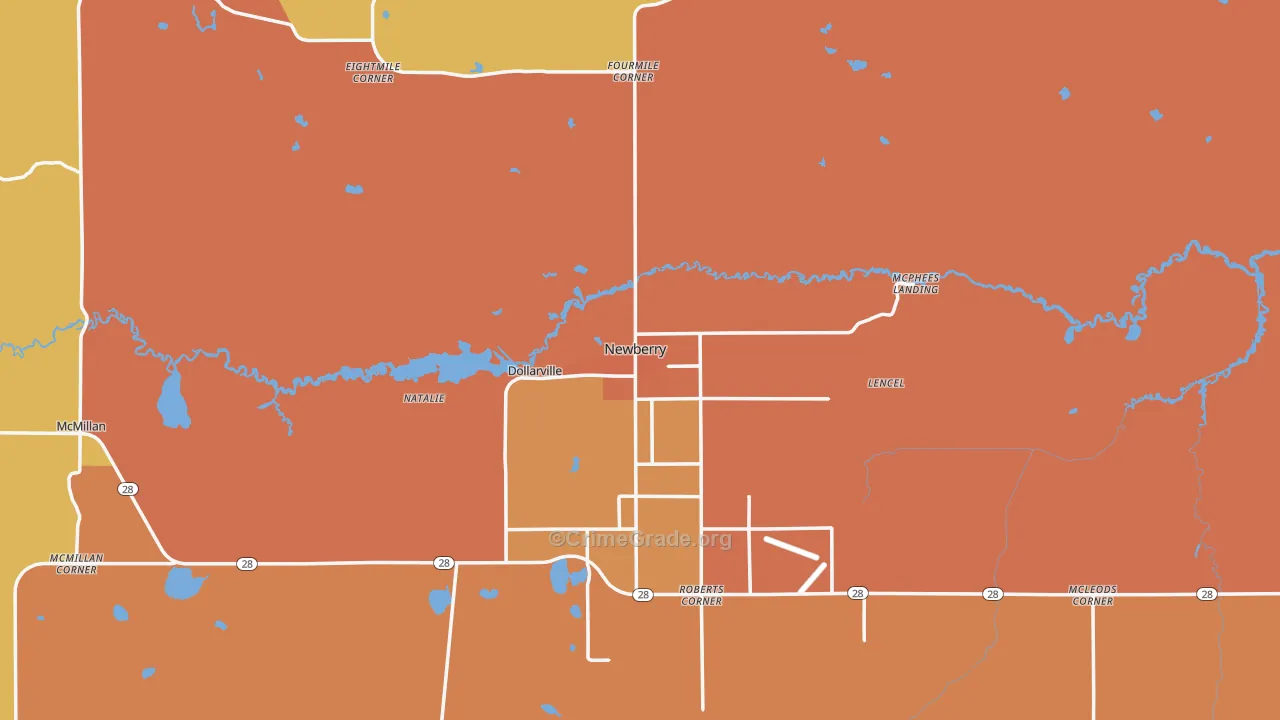 Newberry, MI Map of Murder Rates