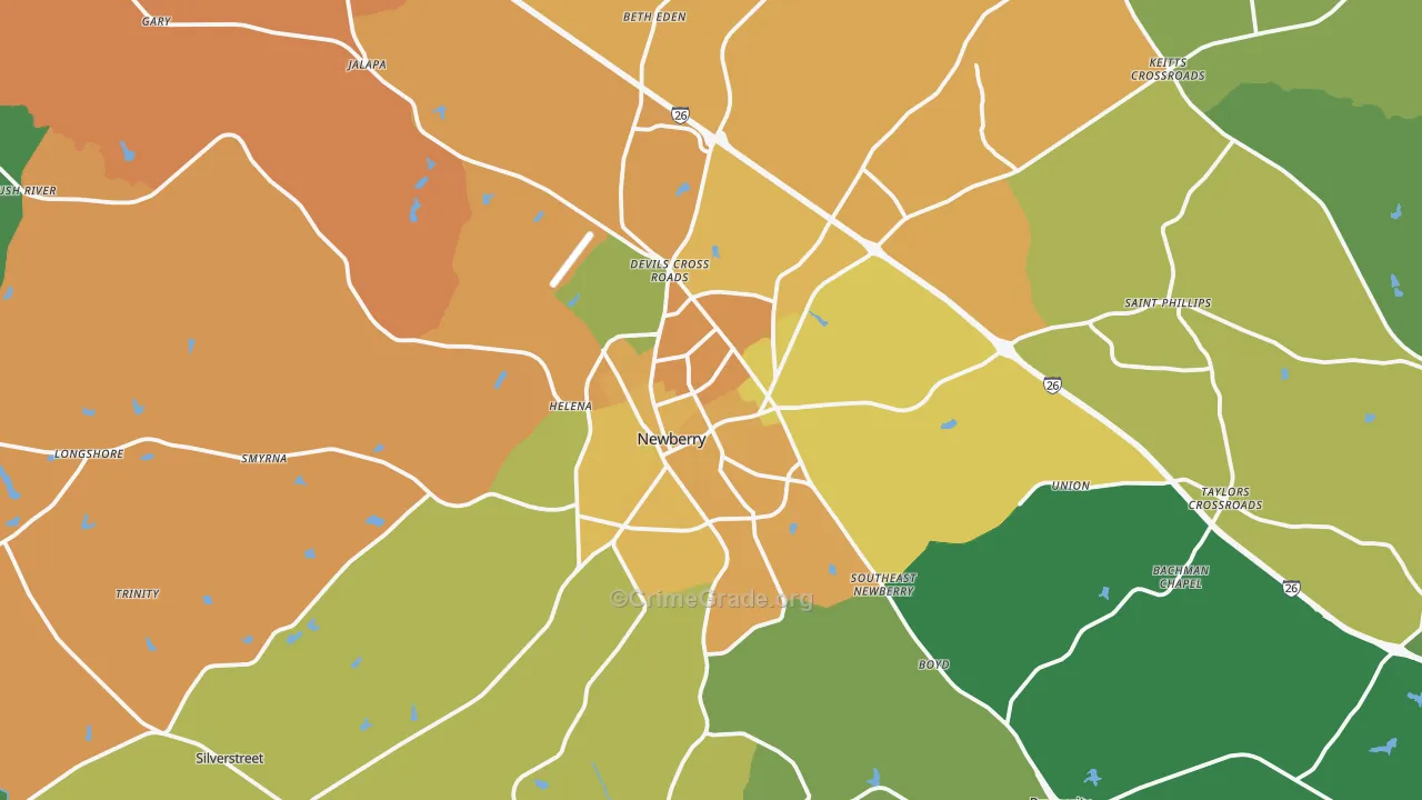 Newberry, SC Map of Murder Rates