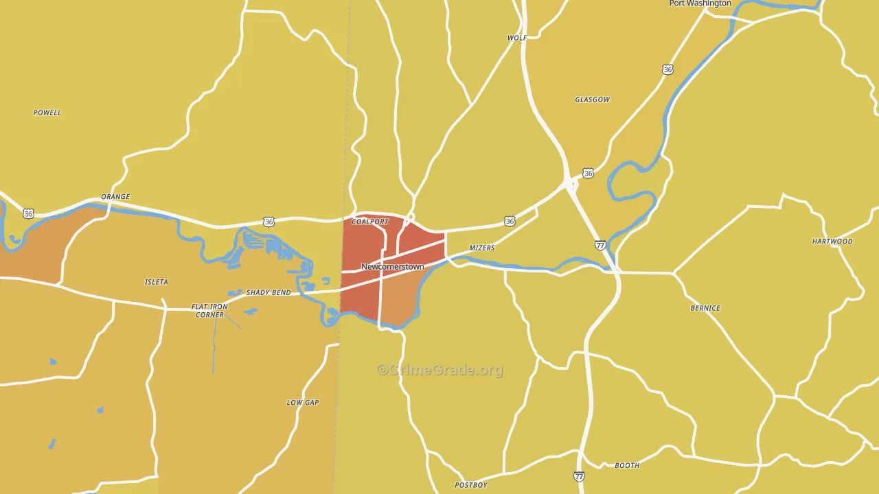 Newcomerstown, OH Map of Murder Rates
