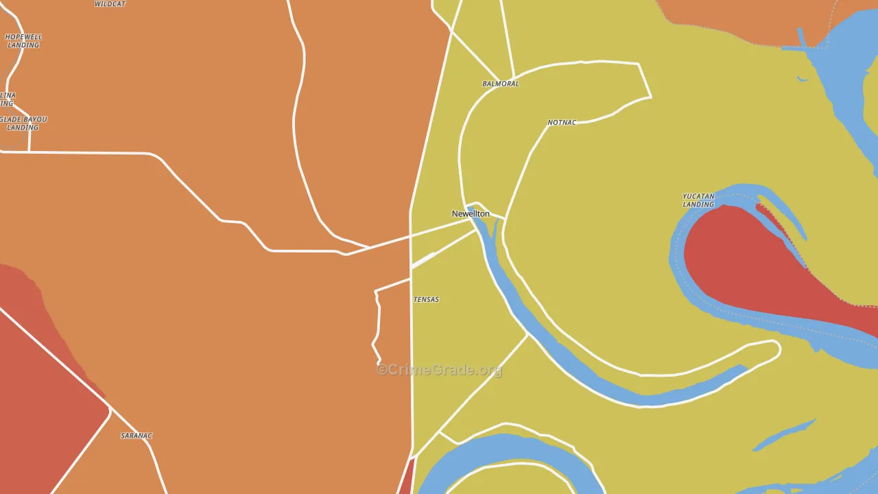 Newellton, LA Map of Murder Rates
