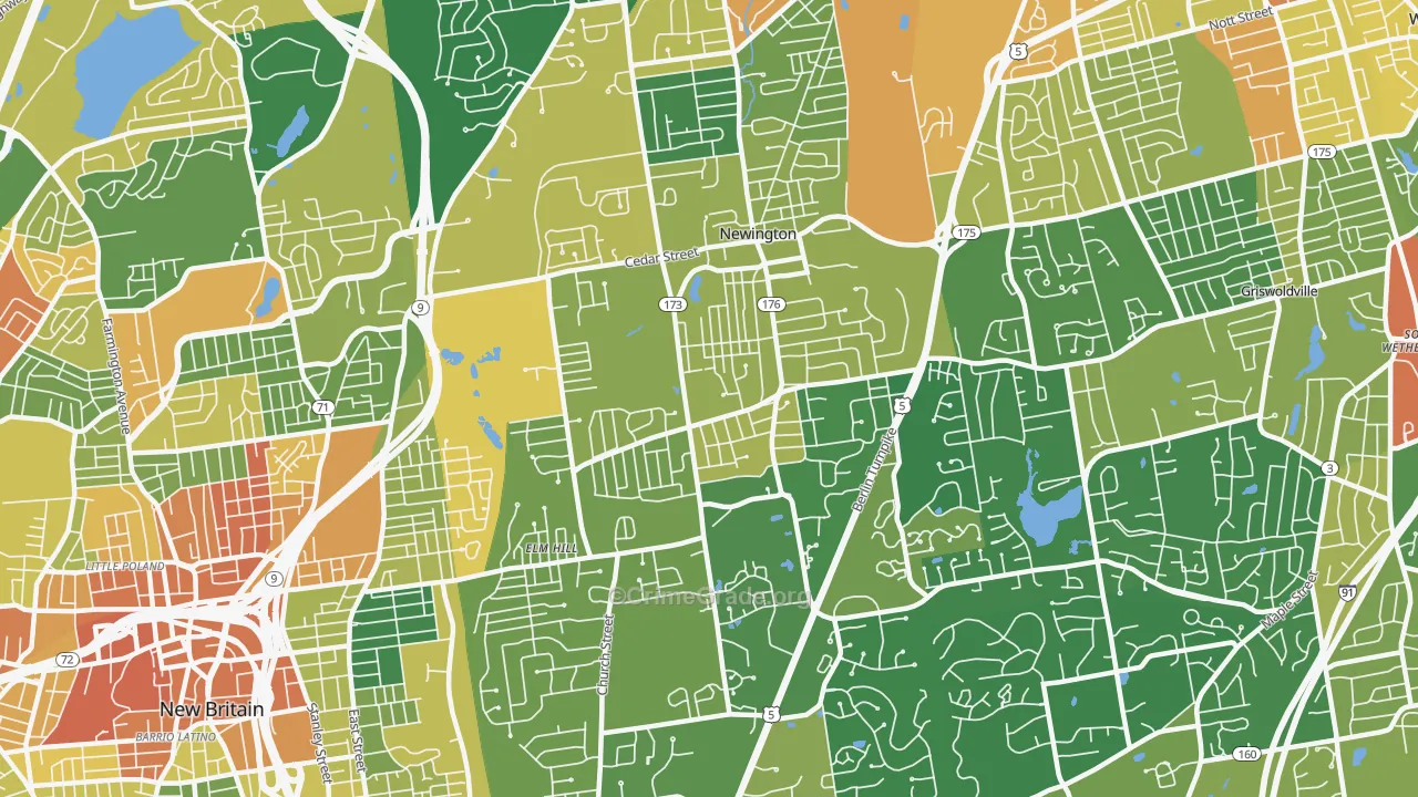 Newington, CT Map of Murder Rates