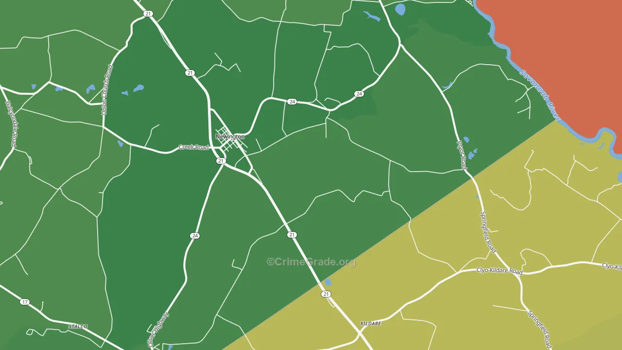 Newington, GA Map of Murder Rates
