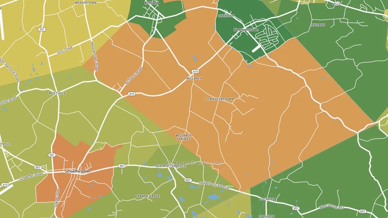 Newmanstown, PA Map of Murder Rates