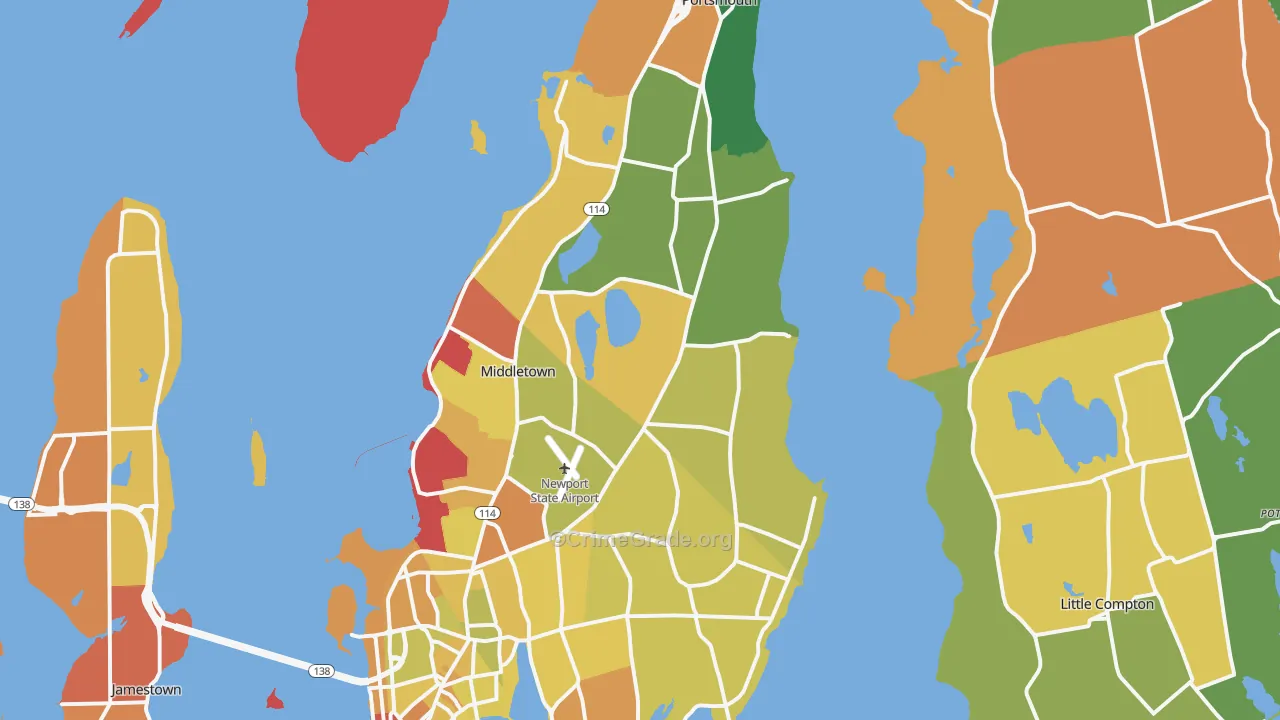 Newport County, RI Map of Murder Rates