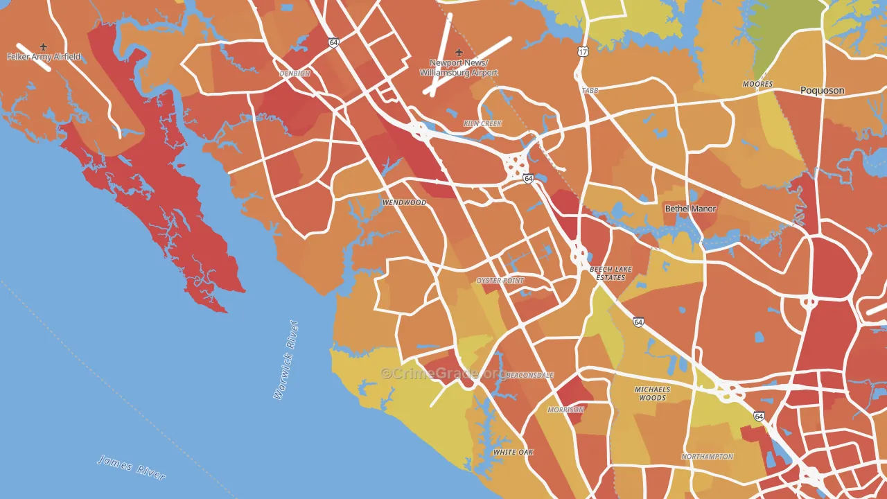 Newport News City, VA Map of Murder Rates