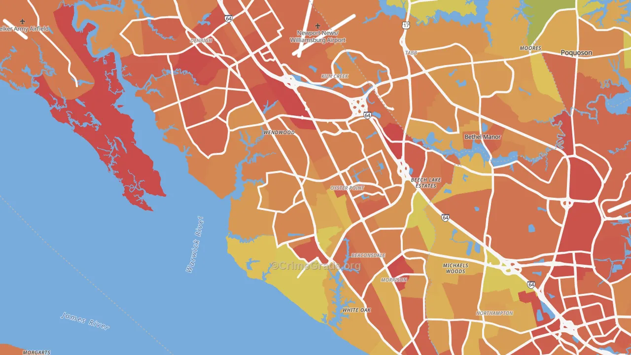 Newport News, VA Map of Murder Rates