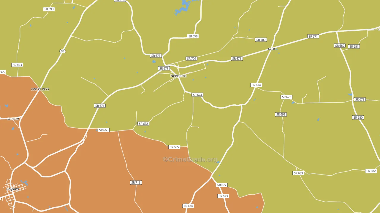 Newsoms, VA Map of Murder Rates
