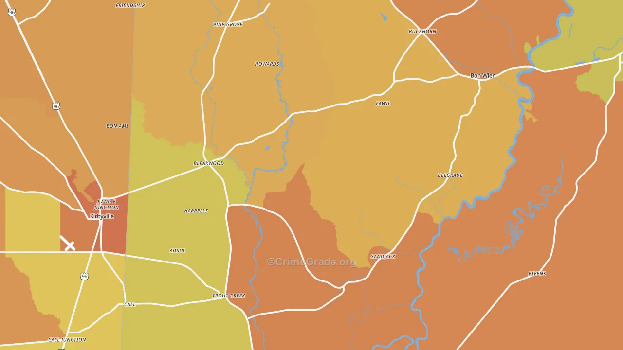 Newton County, TX Map of Murder Rates