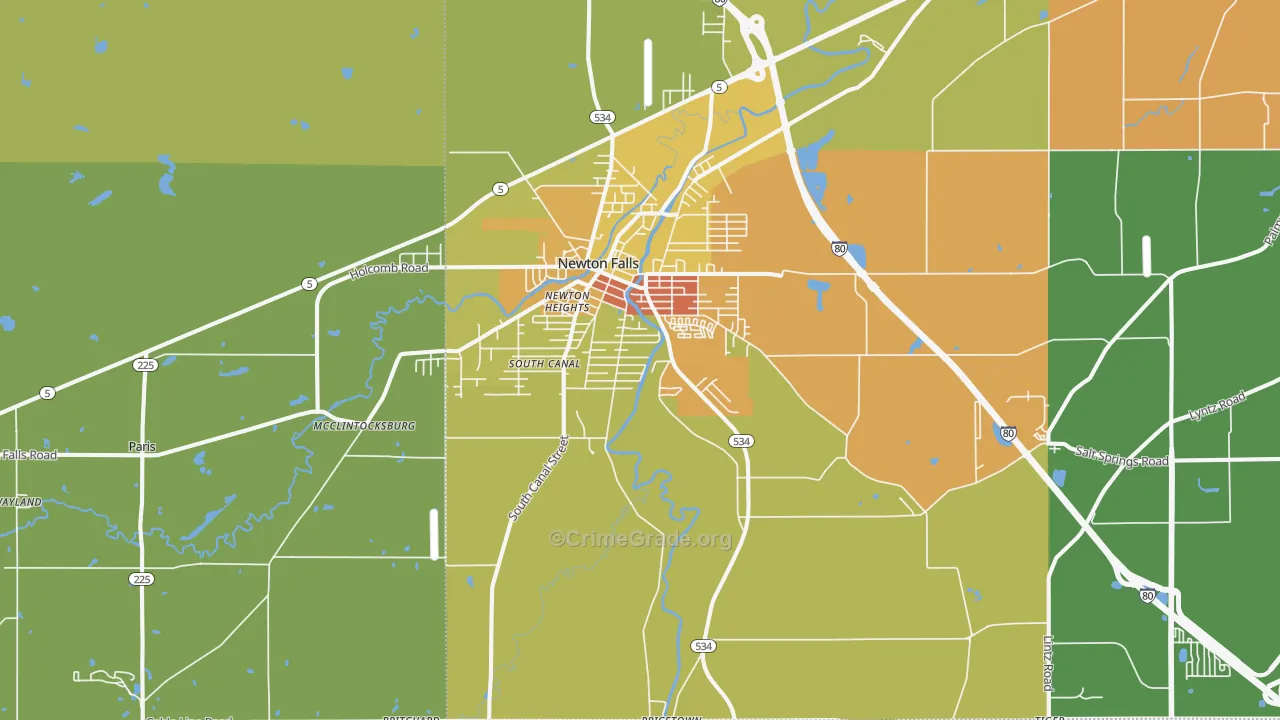 Newton Falls, OH Map of Murder Rates