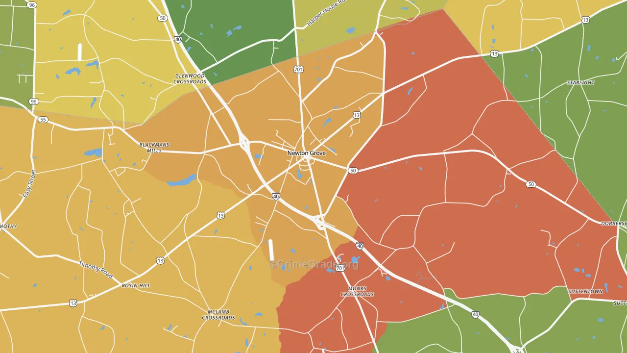 Newton Grove, NC Map of Murder Rates