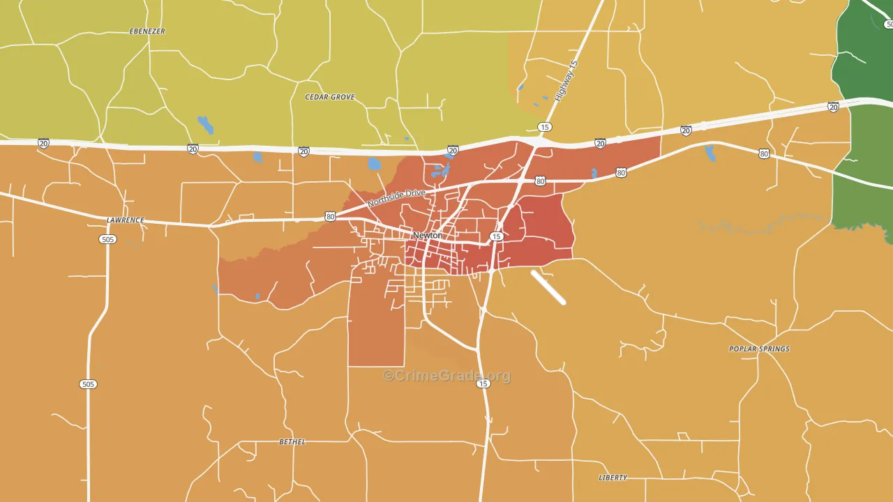 Newton, MS Map of Murder Rates