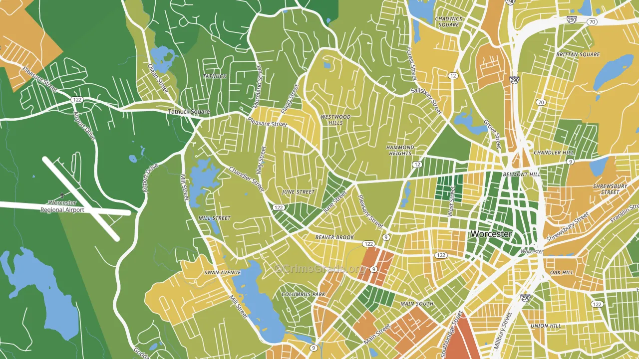 Newton Square, Worcester, MA Map of Murder Rates