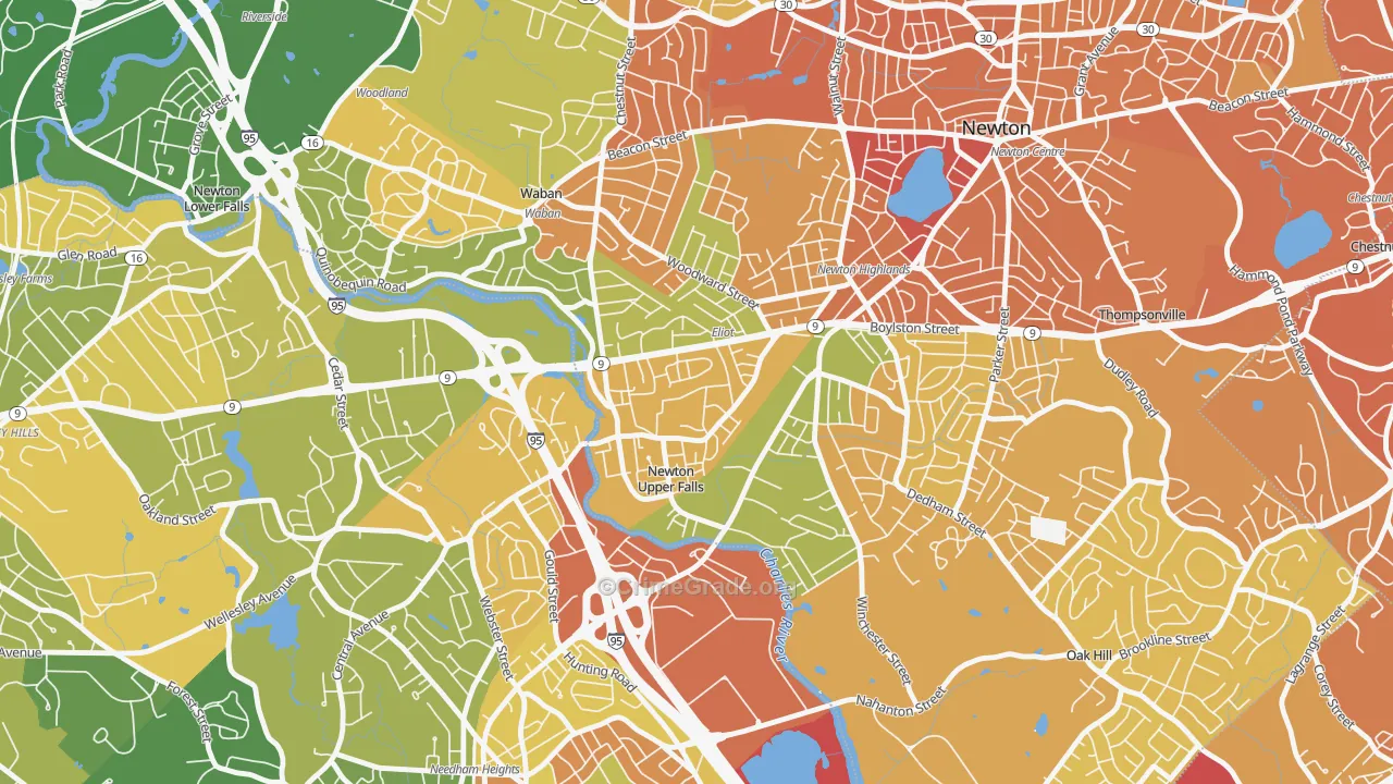 Newton Upper Falls, MA Map of Murder Rates